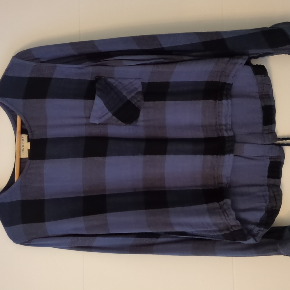 Anthropology Cloth Stone soft long sleeve plaid blouse back adjustable strings
